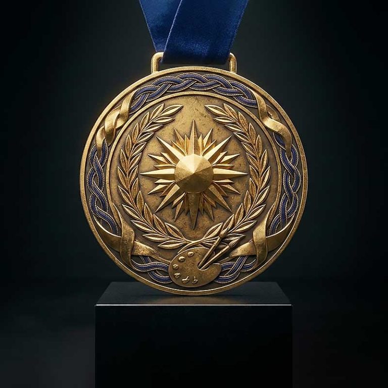 National Medal of Cultural Merit in Applied Arts. Bestowed by the Palestinian Ministry